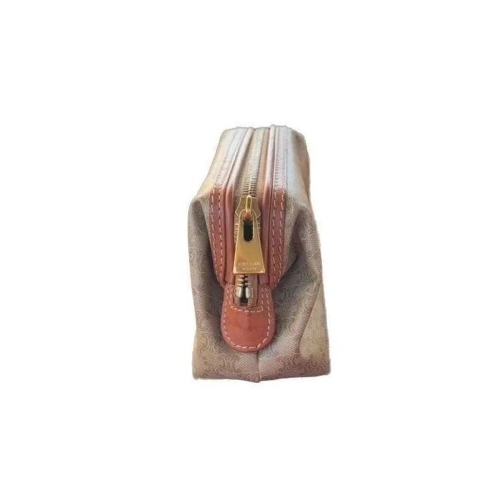 Celine vanity case pouch brown leather and beige coated canvas‎ small vintage